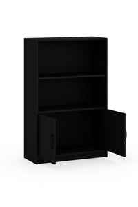 Modern Black Wood Freestanding Bookcase with <b>Storage</b> Cabinet and Tall Bookshelf with Doors <b>for</b> Home Office Use - Product Image 3