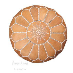 Handmade Moroccan Leather Pouf Ottoman Round Footstool Floral Stitch Modern <b>Storage</b> Accent Seat for Home Living Room Bedroom - Product Image 1