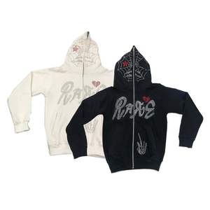 Sudadera con capucha y sudadera con cremallera de gran tamaño para hombre, ropa de calle de algodón 100% con estampado de diamantes de imitación y logotipo personalizado para invierno - Product Image 1