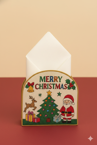 Derniers modèles de sapins de Noël traditionnels décorés, cadeaux du Père Noël, elfes de Noël ludiques, accents de fil métallique scintillant, tissu - Product Image 4