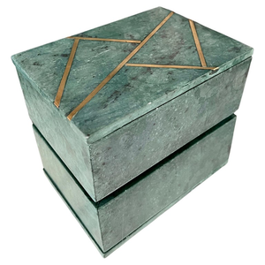 Caja de mármol de promoción anillo de bodas caja de joyería de lujo caja de joyería de doble anillo para tapa de mármol perilla de latón - Product Image 4