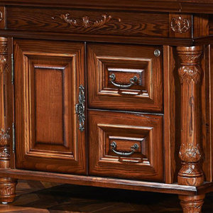 Carved Brown Solid Wood Rectangular Writing <b>Desk</b> Wide Surface Reinforced Base Sculpted Edge 1-Year Warranty - Product Image 3