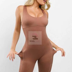Customized High Waist <b>Gym</b> Jumpsuits for Women High Quality Cotton Fitness <b>Bodysuits</b> Yoga Jumpsuits - Product Image 5