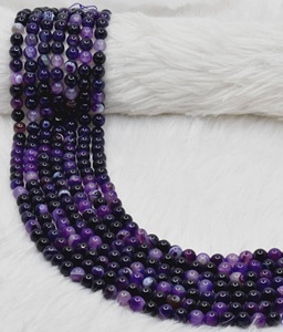 Perles rondes en agate rayée naturelle de qualité supérieure, violettes, 8 mm, pour la méditation, bijoux de mode - Product Image 6