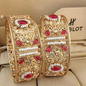 Paire de bracelets à vis plaqués or de qualité supérieure (2) Combo de bracelets traditionnels indiens pour femmes idéal pour les mariages et les fêtes - Product Image 5