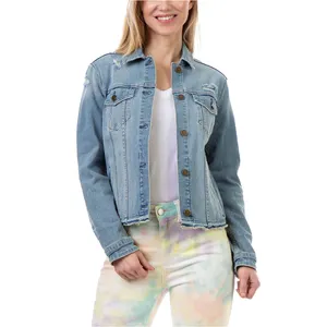 Giacca di jeans personalizzata di alta qualità all'ingrosso per donna con bottoni in ottone giacche di jeans da donna oversize
