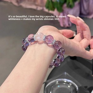 Pulsera de cuentas redondas de amatista brasileña natural con detalles en oro, imprescindible para aprobar exámenes, regalo de negocios para mujeres graduadas. - Product Image 3
