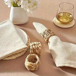 Rond de serviette en rotin écologique vintage fait à la main du Vietnam pour les décorations de table fêtes occasions spéciales inspiré de la jacinthe d'eau - Product Image 6