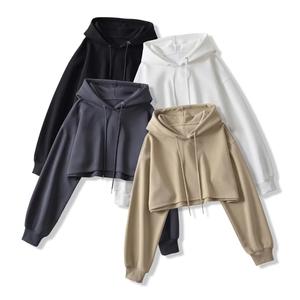 Sudadera con Capucha Corta Informal de Manga Larga para Mujer, Color Sólido, Algodón, para Gimnasio - Product Image 6