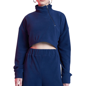 เสื้อสเวตเตอร์เอวลอยสำหรับผู้หญิงเสื้อแจ็คเก็ตแขนยาวขนแกะครึ่งซิปคอตั้งสำหรับสไตล์ฤดูหนาวเก๋ไก๋ - Product Image 1