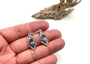 Boho Style 925 Sterling Silver Améthyste Gemstone Boucles d'oreilles plaqué or Bijoux faits à la main pour les femmes Cadeau de mariage - Product Image 2