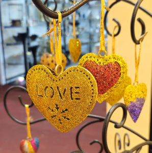 Purple Glitter Heart Shape Hanging Ornement De Noël Décoration De Découpe En Métal pour Arbre Maison Vacances Cadeau De Fête Pièce - Product Image 5