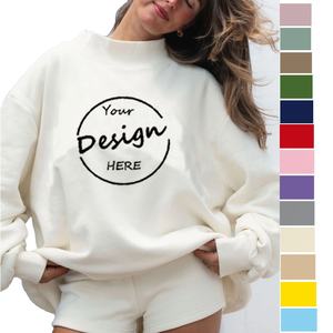 Wholesale Custom Cotton Embroidery Heavyweight Fleece Hoodie for Women Oversized Turtleneck Mock Neck <b>Jumper</b> Sweatshirt Mid - Product Image 1