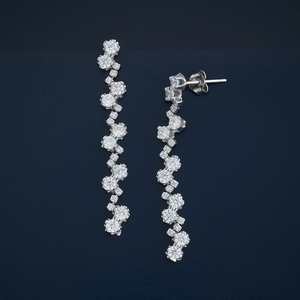 Boucles d'oreilles pendantes géométriques en argent 925 avec pampilles, émeraudes, perles, diamants, turquoises et rubis, modèle 183122, idéales pour mariage, fête, cadeau ou usage religieux - Product Image 3