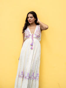 Boho <b>White</b> <b>Maxi</b> Dress with Purple Embroidery Cotton Summer Dress Women Resort Holiday Outfit Boho <b>White</b> <b>Maxi</b> Dress with Boho - Product Image 4
