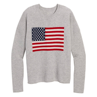 Pull en maille gris chiné personnalisé pour femme, motif drapeau américain, col rond, style décontracté, essentiel automne-hiver