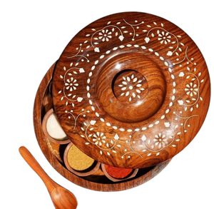 Récipient à épices en bois Masala Dabba Boîte à épices en bois au design fait à la main Condiment Boîte Masala à sept compartiments - Product Image 2