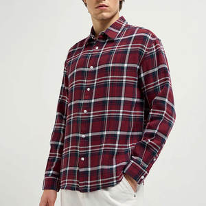 Camisa de trabajo de franela a cuadros de manga larga con cuello alto para hombre, algodón transpirable anticontracción, estampado sólido para negocios informales formales - Product Image 3