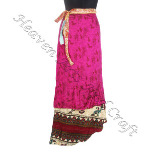 Traditionnel indien vêtements pour femmes Art soie Rapron jupe 2 couches réversible magique soie Saris Wrap longue jupe magique Wrap main bloc - Product Image 2
