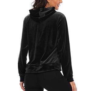 OEM เสื้อฮู้ดผู้หญิงแฟชั่นสตรีทเสื้อฮู้ดสีดำกำมะหยี่เซ็กซี่สำหรับผู้หญิงเสื้อฮู้ดแบบสวมหัว - Product Image 2