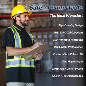 Factory Custom Fluorescent Safety Polo Shirt Summer High Visibility Work <b>Reflective</b> Shirt with Pockets - Product Image 6