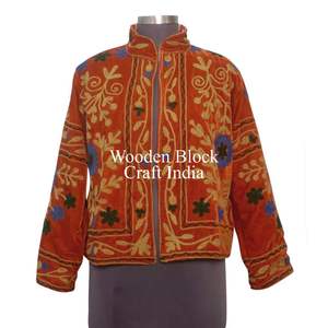 <b>Women's</b> Winter <b>Jacket</b> with Handcrafted Floral Embroidered Suzani <b>Velvet</b> Cotton-Filled Front Logo Bridesmaid Gift for Parties - Product Image 1