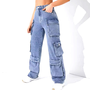 Taille personnalisable Baggy Style femmes jean grandes tailles lavé jambe large Denim jean respirant 6 poches femmes jean pantalon 2026 - Product Image 5