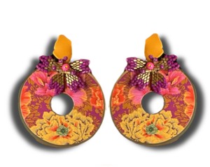 Pendientes de Aro de Latón con Flores, Artesanía Italiana, Hechos a Mano en Italia, Primavera 09, Joyería Única y Exclusiva con Cuentas - Product Image 1