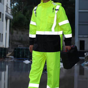 Conjunto de chubasquero reflectante impermeable para exteriores, traje de lluvia de alta visibilidad para construcción, uniformes de seguridad de fábrica, hecho de poliéster térmico - Product Image 2