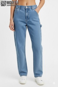 กางเกงยีนส์ขาตรงสำหรับผู้ชายกางเกงยีนส์ซักได้สีทึบระบายอากาศได้ดีสำหรับฤดูหนาว - Product Image 6