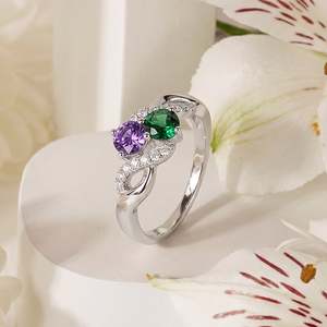 Jeulia Custom Twist Round Cut Two Birthstone <b>Ring</b>-Rhodium Plated Yellow <b>Gold</b> Geometric <b>Dainty</b> Statement Anniversary Gift - Product Image 5
