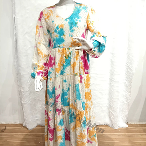 เดรสแม็กซี่พื้นเมืองสไตล์โบฮีเมียนชุดเดรสปักลายคอฟตาร์อาบายาสำหรับฤดูร้อน - Product Image 1