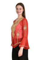 Meilleure Robe Tendance Vintage de Luxe Style Dubaï pour Femme en Georgette à Manches Cloche Col en V avec Broderies Perlées Hiver Été Haute Qualité