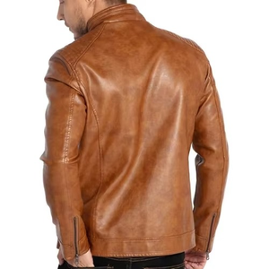 Chaqueta de cuero marrón de alta calidad para hombre Diseño con cremallera Slim Fit con múltiples bolsillos Moderno y versátil Ideal para ciclistas - Product Image 3
