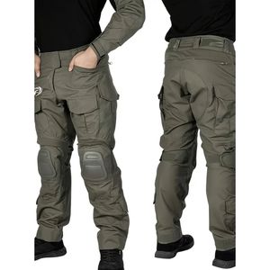 กางเกงคาร์โก้แนวยุทธวิธีกันน้ำสีเขียวมะกอกสำหรับผู้ชายสนับหัวเข่าแบบดึงกระเป๋าได้กางเกงคาร์โก้แบบลำลองสำหรับล่าสัตว์ - Product Image 2