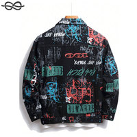 Veste en jean pour hommes coupe ample avec lettre imprimée coton foncé Graffiti veste colorée fête rappeur Style bouton poche