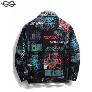 Veste en jean pour hommes coupe ample avec lettre imprimée coton foncé Graffiti veste colorée fête rappeur Style bouton poche - Product Image 4