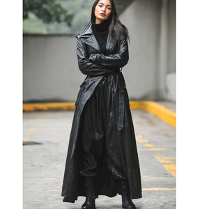 OEM Moda Desgaste Gabardina de cuero Abrigo largo Mujeres Invierno Prendas de abrigo Gabardina Abrigos largos de cuero Señoras - Product Image 4