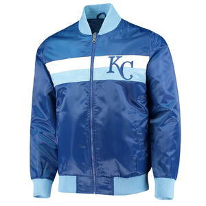 Chaqueta personalizada de satén Kansas Royals, chaqueta de béisbol azul real para hombre, chaqueta universitaria teñida con letras de seda a presión completa - Product Image 4