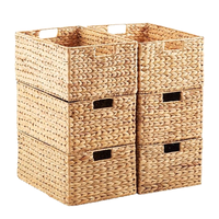 Paniers de rangement tressés en jacinthe d'eau, écologiques et naturels (lot de 3), design flexible, forme carrée, poignées fabriquées au Vietnam