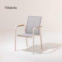 Ensemble de salle à manger d'extérieur moderne 7 pièces en aluminium, mobilier de jardin, table de patio et fauteuils à dossier inclinable empilables pour hôtel et complexe hôtelier