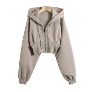 Design unique 2025 veste courte à glissière pour femmes 100% coton sweat à capuche solide avec logo avant personnalisé imprimé Style Hip Hop d'hiver - Product Image 2