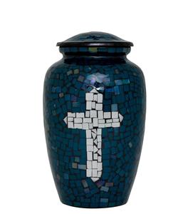 โกศน้ำอะลูมิเนียมสำหรับผู้ใหญ่ขนาดใหญ่สำหรับใส่เถ้ากระดูกของมนุษย์ทำด้วยมือลายปะการังสีน้ำเงินเข้ม - Product Image 5