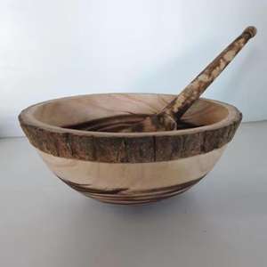 Hot Sale Mango/Acacia Wood Natural Round <b>Salad</b> <b>Bowl</b> Wood Over Enamel Paint Wooden <b>Salad</b> <b>Bowl</b> with <b>Server</b> Set - Product Image 4