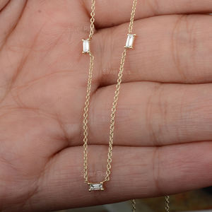 คอลเลกชันล่าสุด14K สร้อยคอทองคำแท้สร้อยคอเพชรบาแกตต์ธรรมชาติผู้ผลิตเครื่องประดับที่เรียบง่าย - Product Image 6