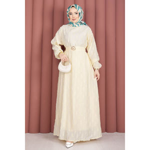 Vestido Modesto Bordado con Cinturón de Hebilla Dorada Amarillo Tallas XS-6XL Opciones de Largo hasta el Suelo y hasta la Rodilla con Cremalleras y Volantes para el Día - Product Image 5