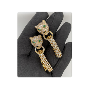 Designer Panther <b>Earrings</b> 14kt Gold With Real Diamonds VS-SI Wholesale Bulk Diamond <b>Earrings</b> Manufacturer Fashion Jewellery - Product Image 5