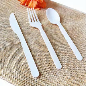 Couverts jetables design en plastique noir et blanc, ensemble de couteaux, fourchette et cuillère pour restaurant - Product Image 6