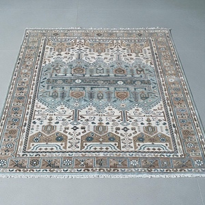 Tapis Oushak en laine fait main PB Nicolette Beige et bleu pour salon, chambre à coucher, salle à manger - Product Image 1