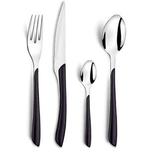 Ensemble de couverts 4 pièces de style vintage américain moderne en acier inoxydable argenté durable de haute qualité avec poignées noires - Product Image 1